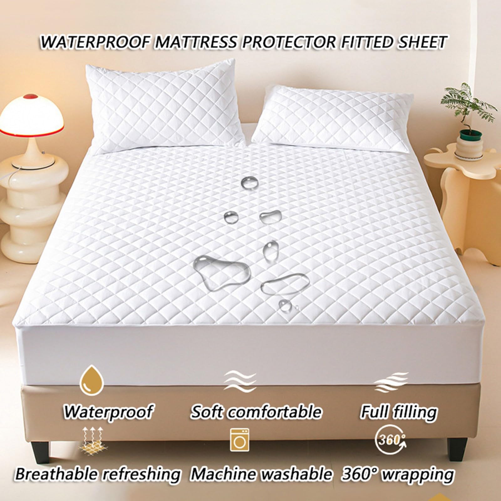Gesteppter Wasserdichter Matratzenschoner mit 2 Kissenbezügen, Saugfähiger Komfortabler Matratzenschoner,Hypoallergener Aatmungsaktiver Matratzenbezug für das Schlafzimmer im Haus(Gray,200x220cm)