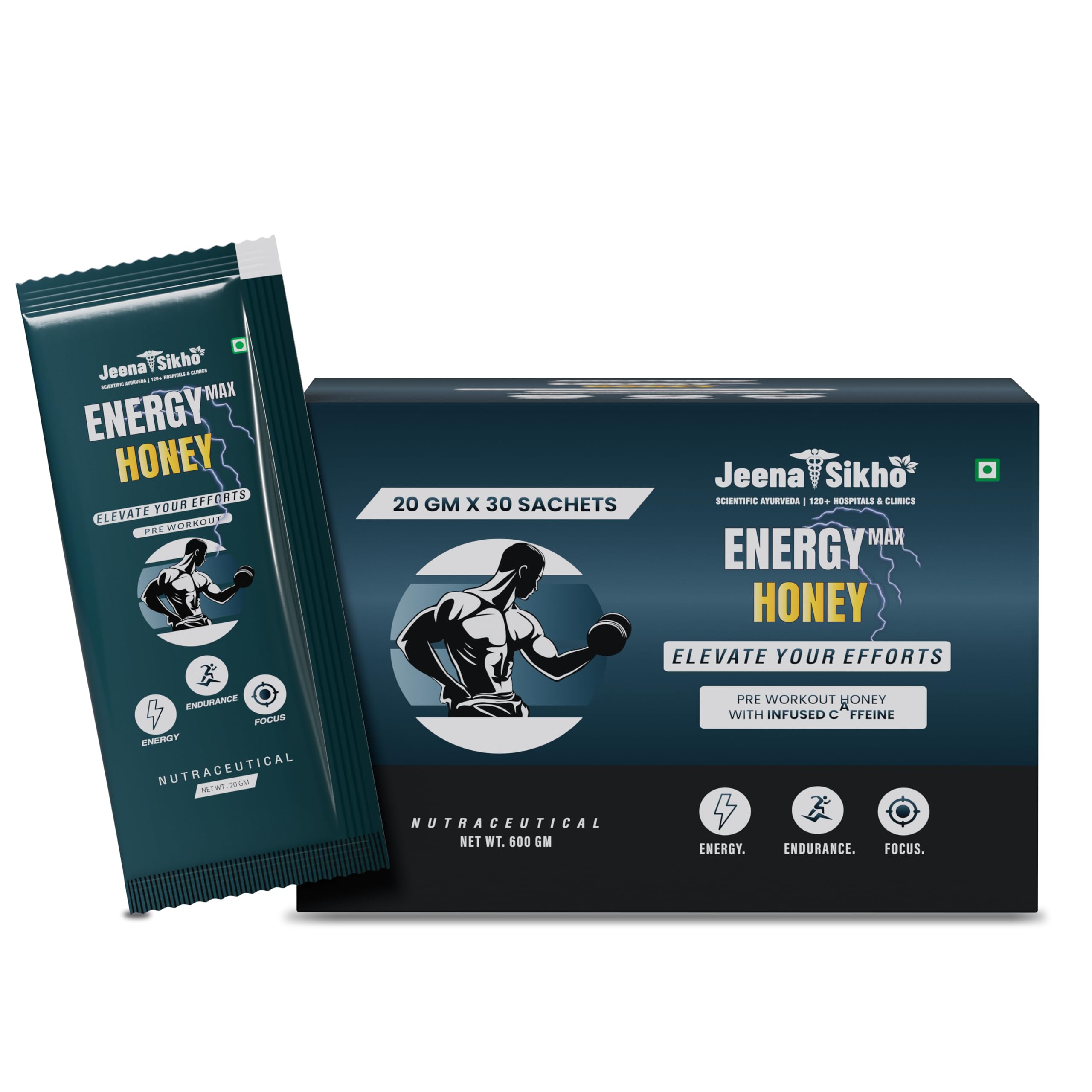 Jeena Sikho Energy Max Honey | Pre-Workout with Caffeine | Provides Energy, Endurance & Focus | Raw Honey Based Nutraceutical | 30 sachets (20g each)-image-47