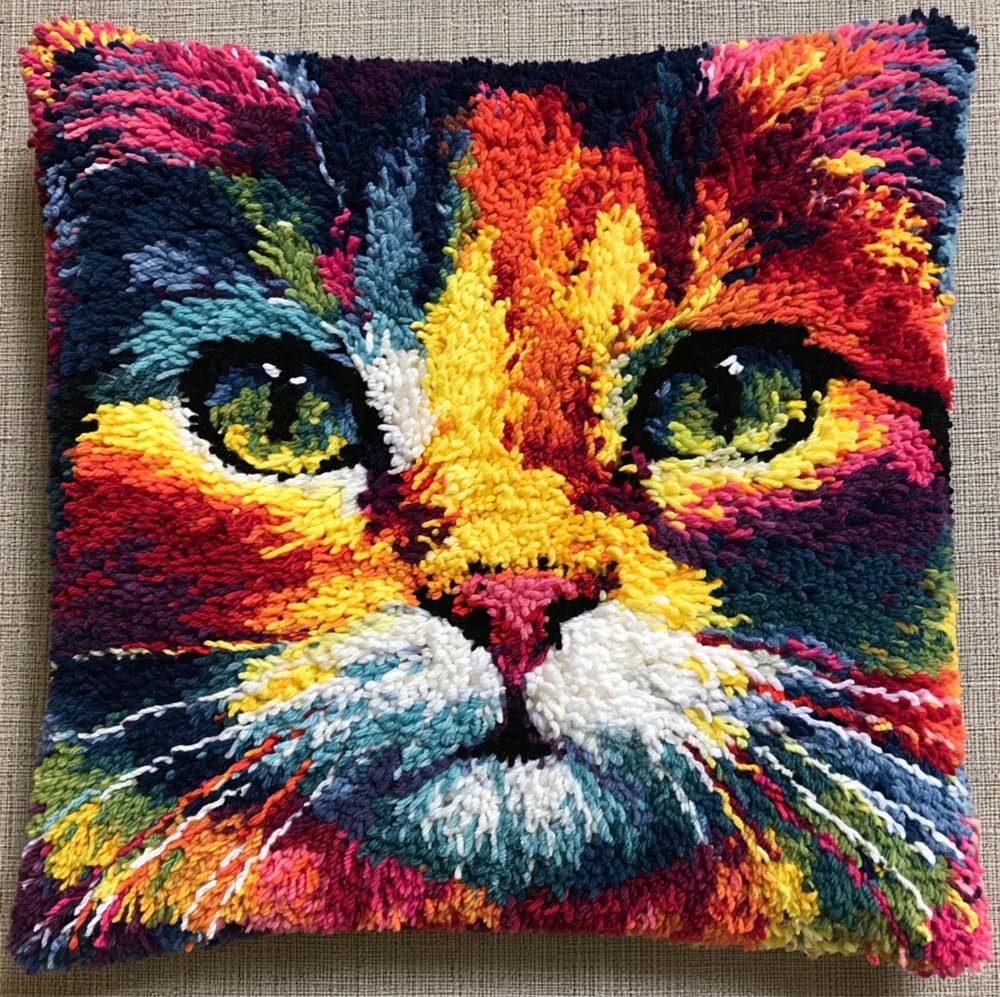 kitphoenix Latch Hook Kits Pillow Colorful Cat