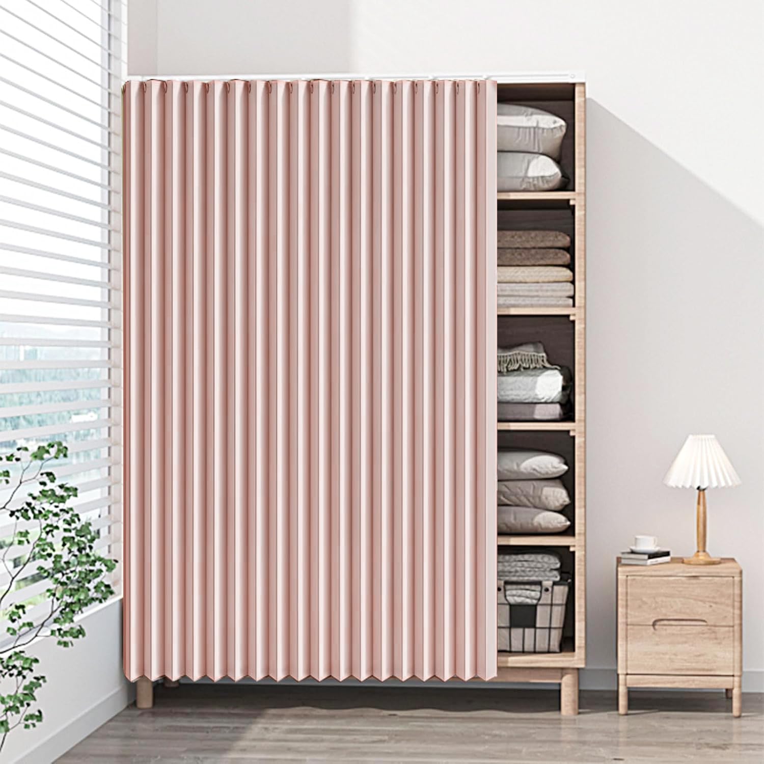DSSHENGDS multi-functional sliding curtains, suitable for cabinets without doors, washing machines, and wardrobes.-Pink- W120cmxH120cm