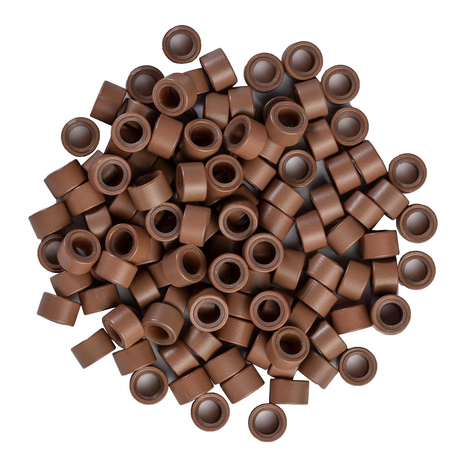Big Kizzy 1000pcs Light Brown Silicone Lined Microlink Beads for Weft Hair Extensions, 5.0mm for invisible extension application