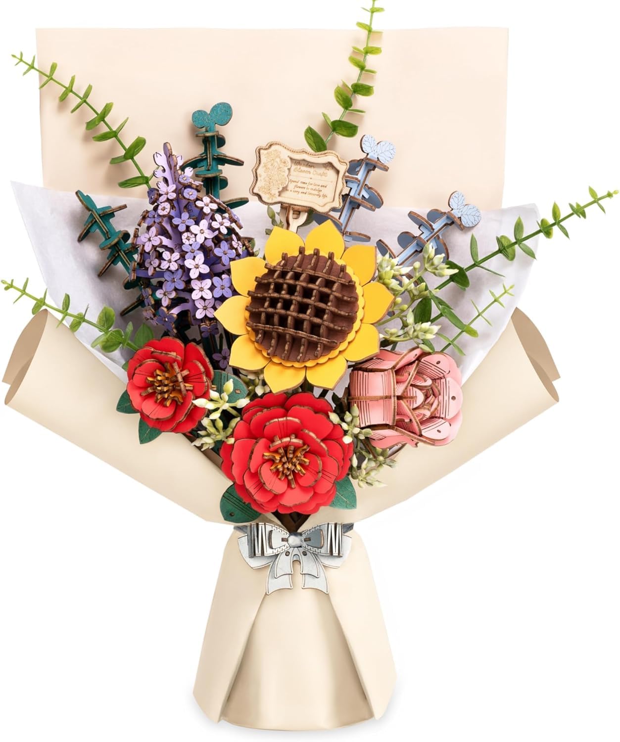 ROBOTIME Fiori Secchi Decorativi, Puzzle 3D in Legno, Modellismo da Costruire Adulti, Regali Compleanno Donna San Valentino, Decorazione per la Casa, Bouquet di Fiori, TW01H