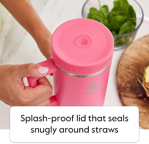 Miniatura 5 de Takeya Vaso de acero inoxidable de 40 onzas con tapa y dos popotes, calidad premium, aislamiento de doble pared, con asa, mantiene las bebidas frías
