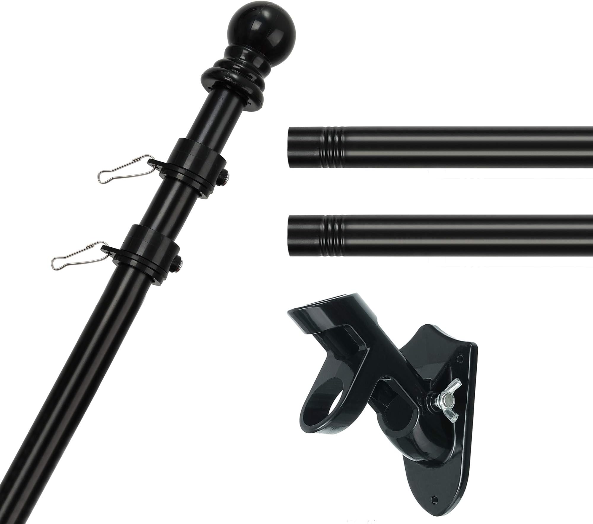 HOME RIGHT 1 Inch Diameter Flag Pole Kit - 5FT Flag Pole with Mounting Bracket and 360 Degrees Rotating Rings - for Outdoor House Roof Yard Decoration