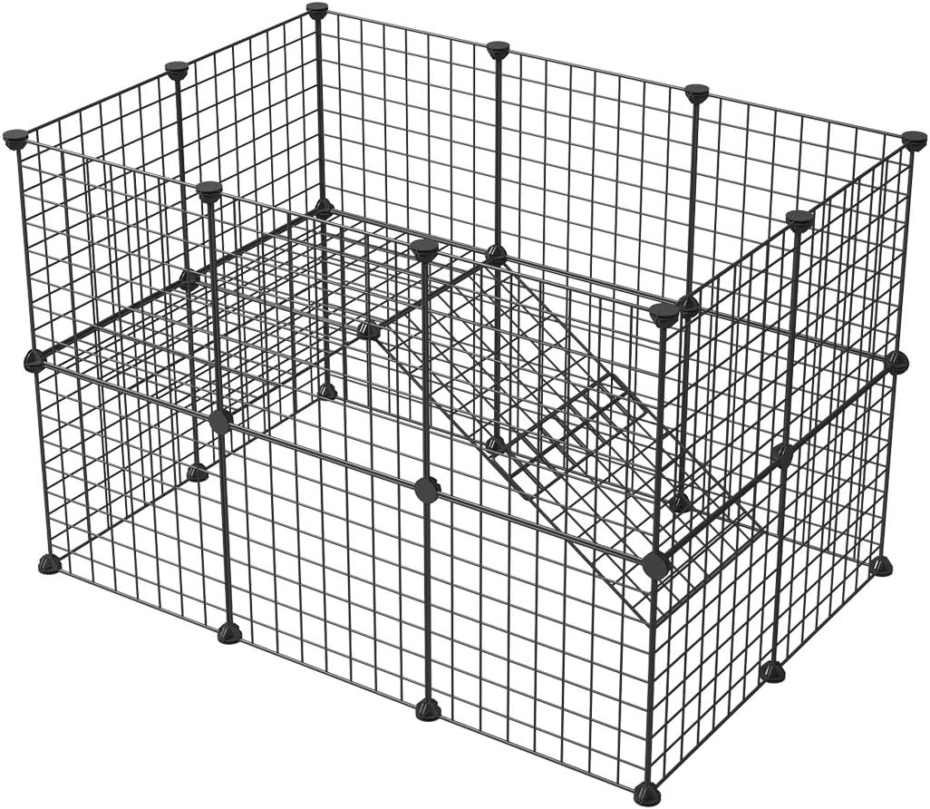 KOUSI Customizable Small Pet Pen Bunny Cage Dogs Playpen Indoor Out Door Animal Fence Puppy Guinea Pigs, Dwarf Rabbits (Black, 24 Panels)