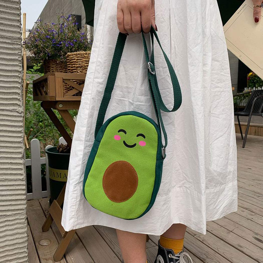 Fruit Avocado Shape Design Novelty Girls Purse Canvas Crossbody Bag Chic Shoulder Bag for Women, Green, Small