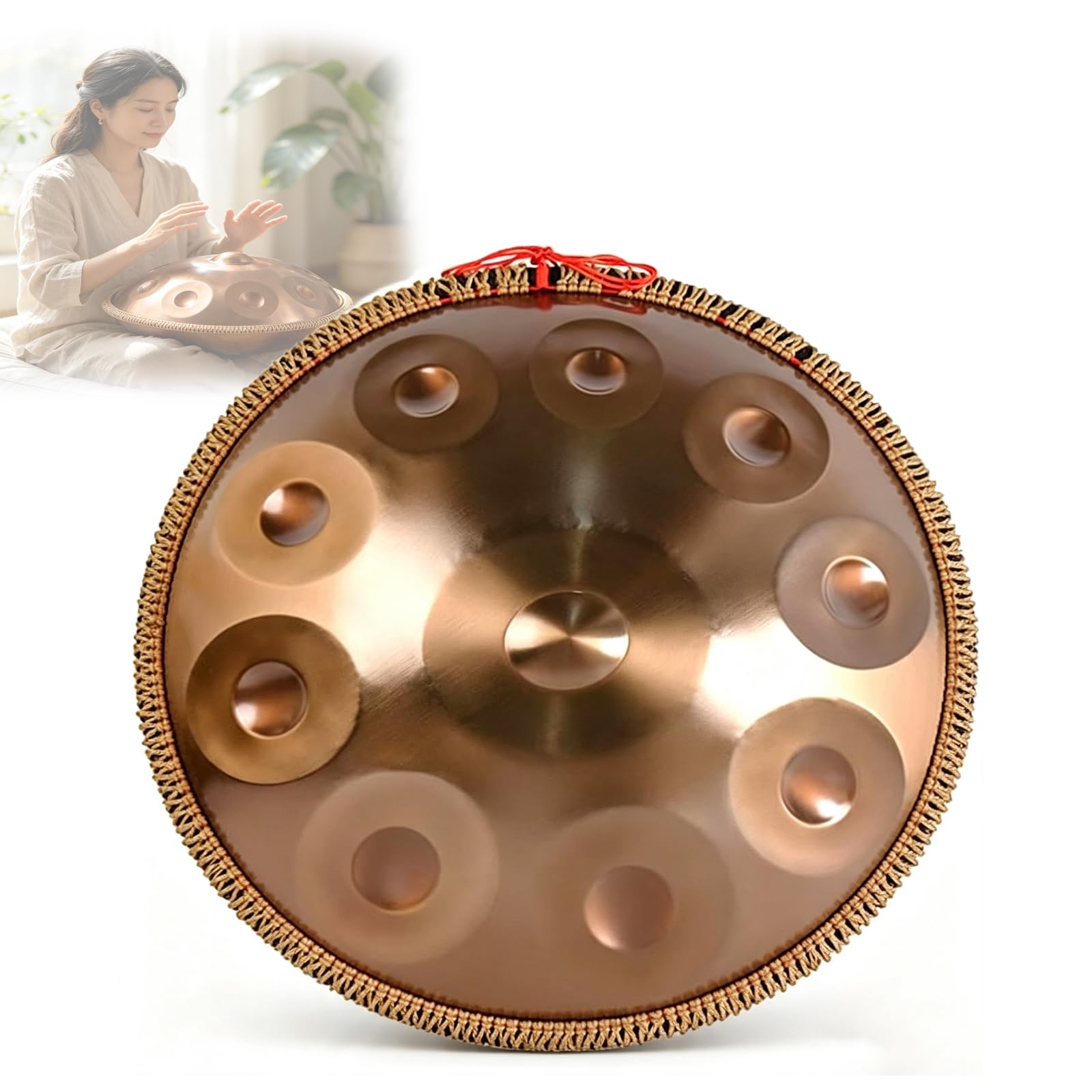 Handpan Curdo In Re Minore Da 22 Pollici, Strumento A Percussione In Acciaio A 10 Note Per La Meditazione, Set Di Handpan Con Borsa Per Il Trasporto, Sgabello Pieghevole, Bacchette, Corda,