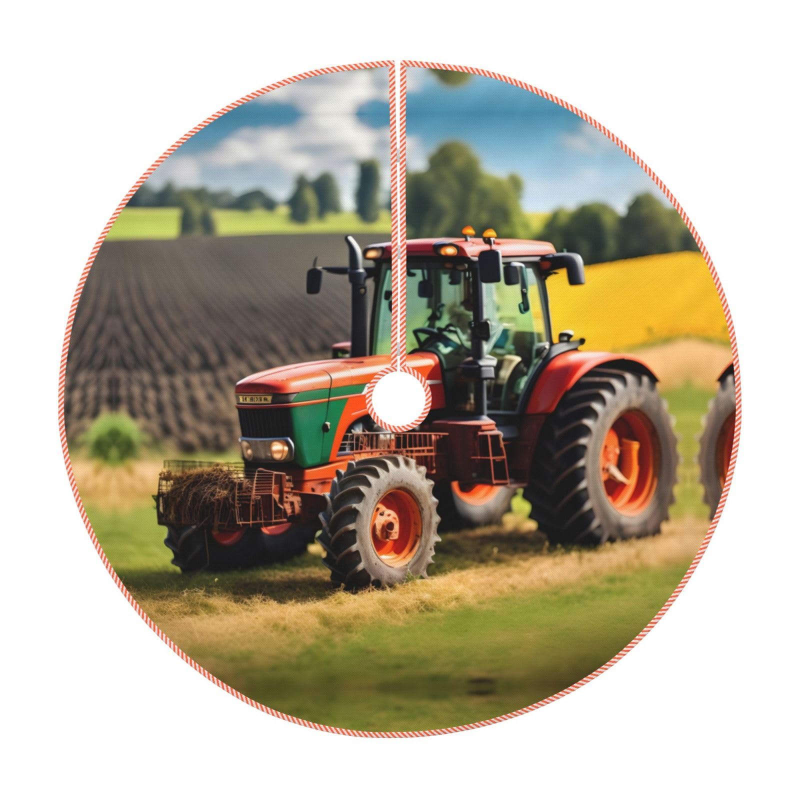 Tapis de sapin motif tracteur agricole pour fête en famille