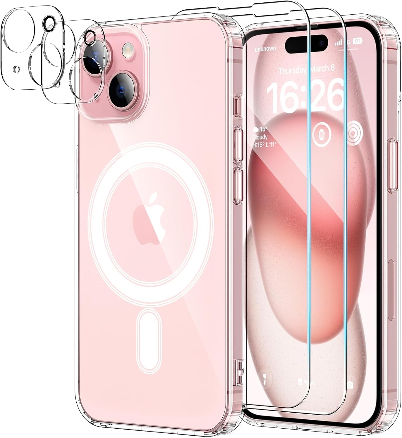 YNMEacc 5 in 1 Magnetic for iPhone 15 Case with 2X Screen Protector + 2 Lens Protector, [Compatible … YNMEacc 5 in 1 Magnetic for iPhone 15 Case with 2X Screen Protector + 2 Lens Protector, [Compatible …