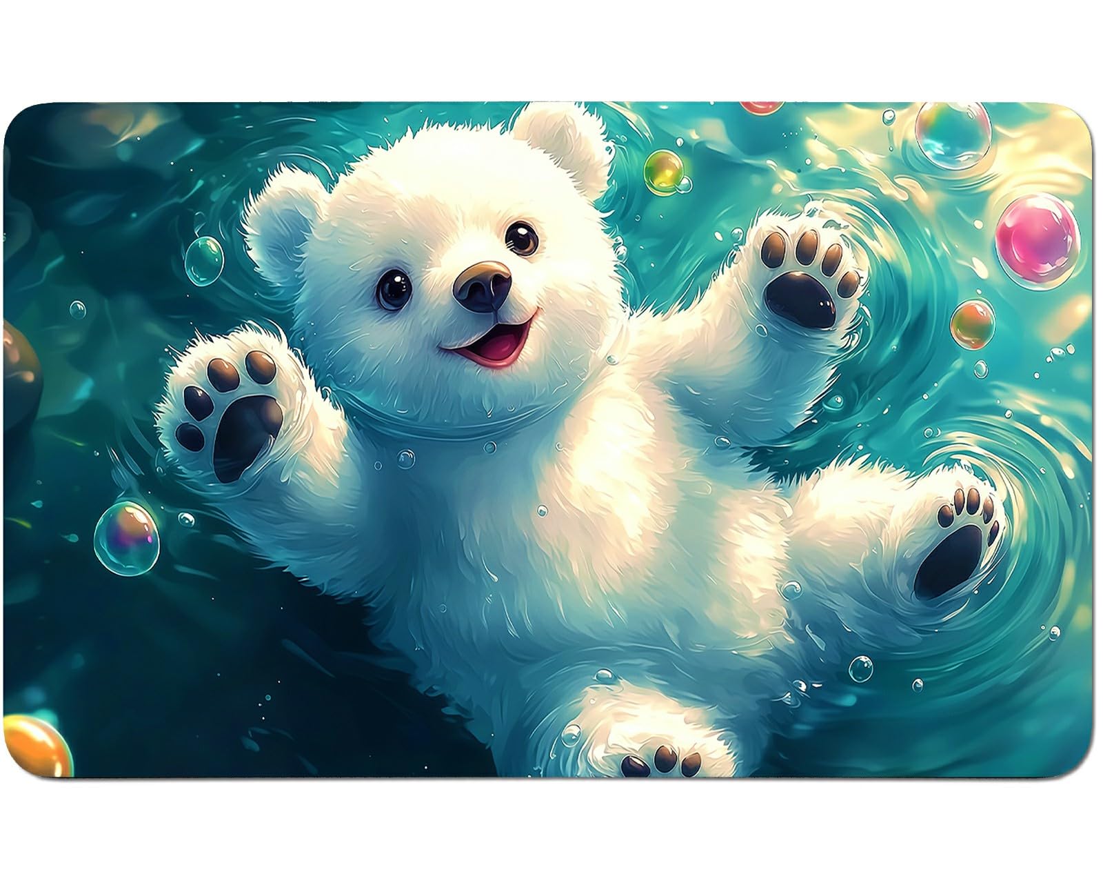 RWUTYTIUL White Bear for TCG Playmat 24 X 14 Inch with Play Zones, Stitched Card Game Mat for Commander Board MTG RPG CCG Desktop Tablet Mouse Pad for Enthusiasts Playing Accessories