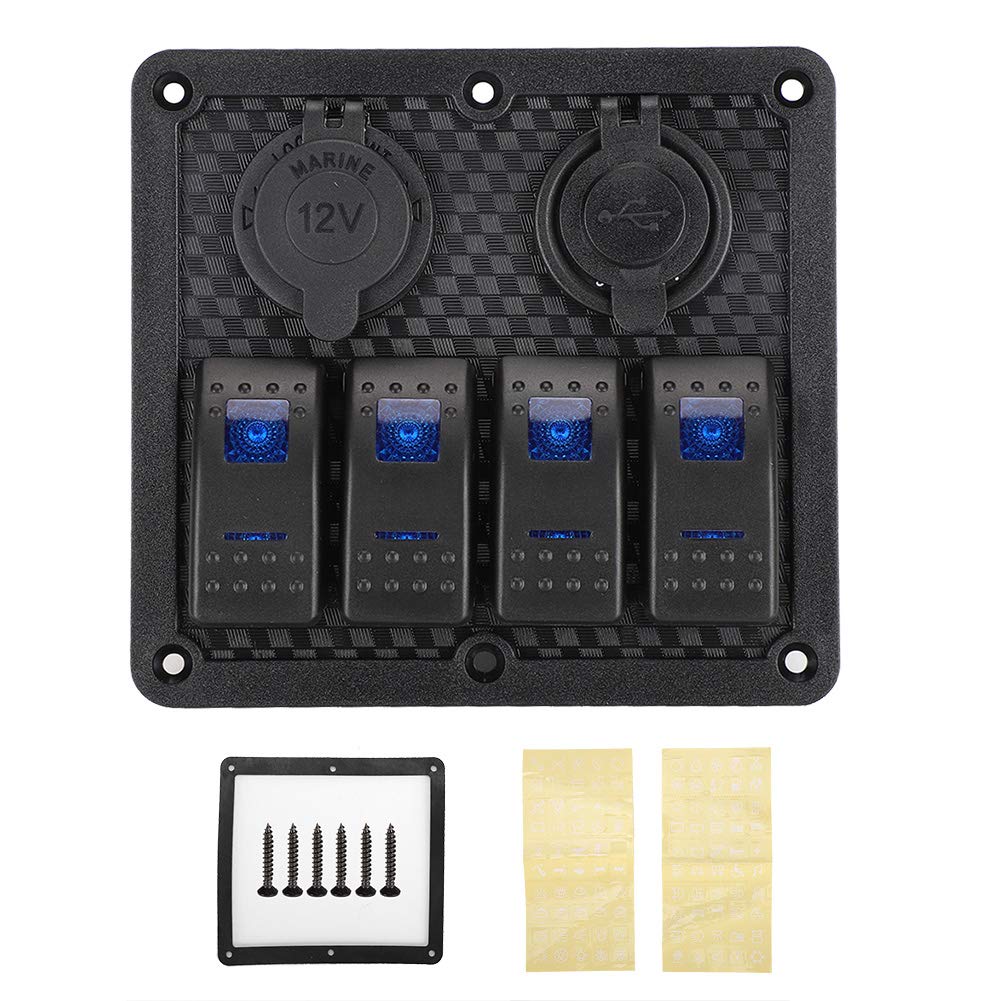 Pannello interruttori a bilanciere 12V 24V 4 gang IP65 impermeabile con presa accendisigari 2 USB per barca auto Pannello interruttori a bilanciere Interruttore a bilanciere a 4 gang IP65 Imperme N5o7