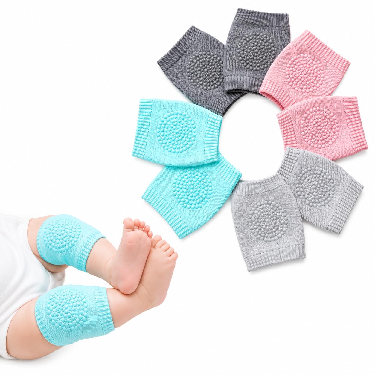 Knee Pads Set of 2 Pairs for Toddlers, Baby Elbow & Knee Protector, Anti-Slip Silicone Dots, Knee Support for Crawling & Walking, Soft, Stretchable, Breathable Leg Warmers (Multi-Colour)