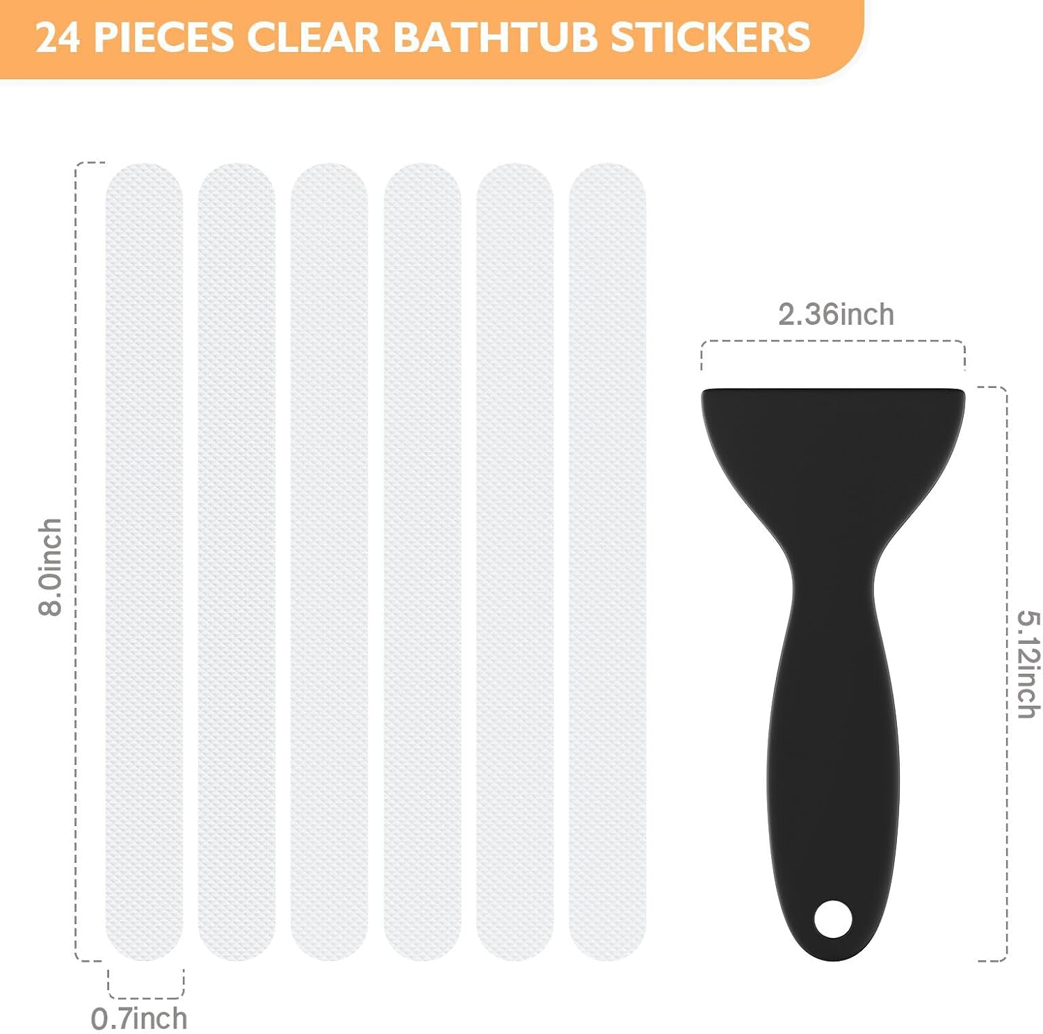 Non Slip Bathtub Stickers, 24 PCS Shower Stickers for Safety Bathroom Tubs, Bathtub Non Slip Stickers and Adhesive Decals Scraper for Bath Tub, Shower Floor, Stairs, Ladders(Clear)