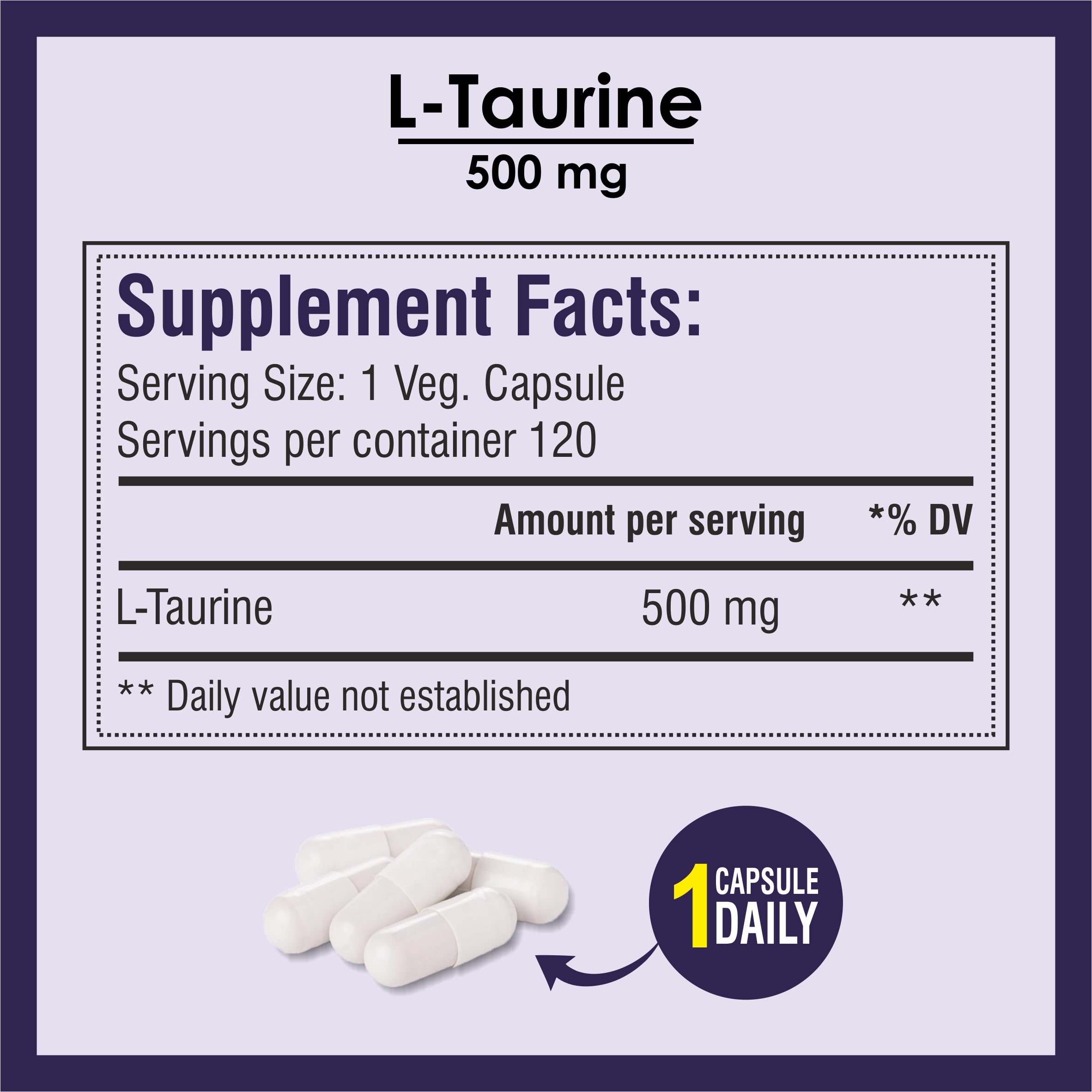 Biotrex Nutraceuticals L-Taurine 500mg Supplement, Energy, Heart, Brain & Eye Health Support, Cardiovascular system, 120 Vegetarian Capsules 2