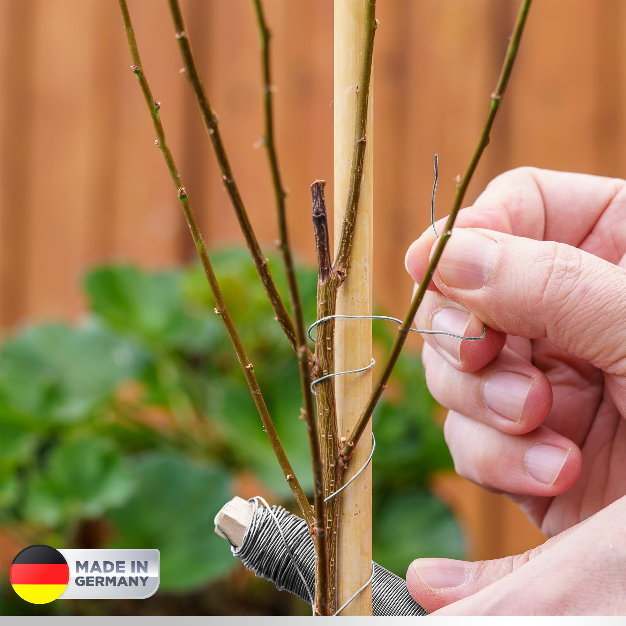 ECENCE 4x alambre de hierro para flores galvanizado, 0,65 mm alambre de unión a granel sobre base de madera, alambre de jardinería para fijar plantas y flores, alambre de fijación para jardín 35 m