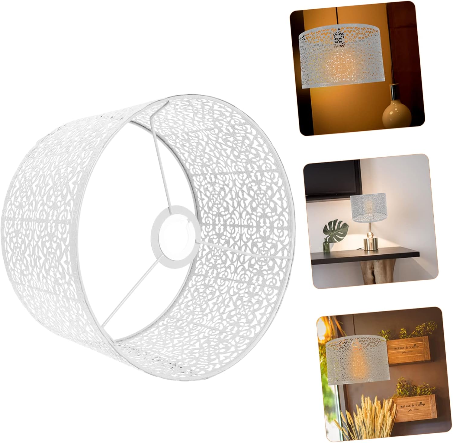 Metallic Lampshade Unique Hollow Pattern Light Cover for Ceiling Table Wall Floor Lamps White E27/e14 Socket Modern Home Decor