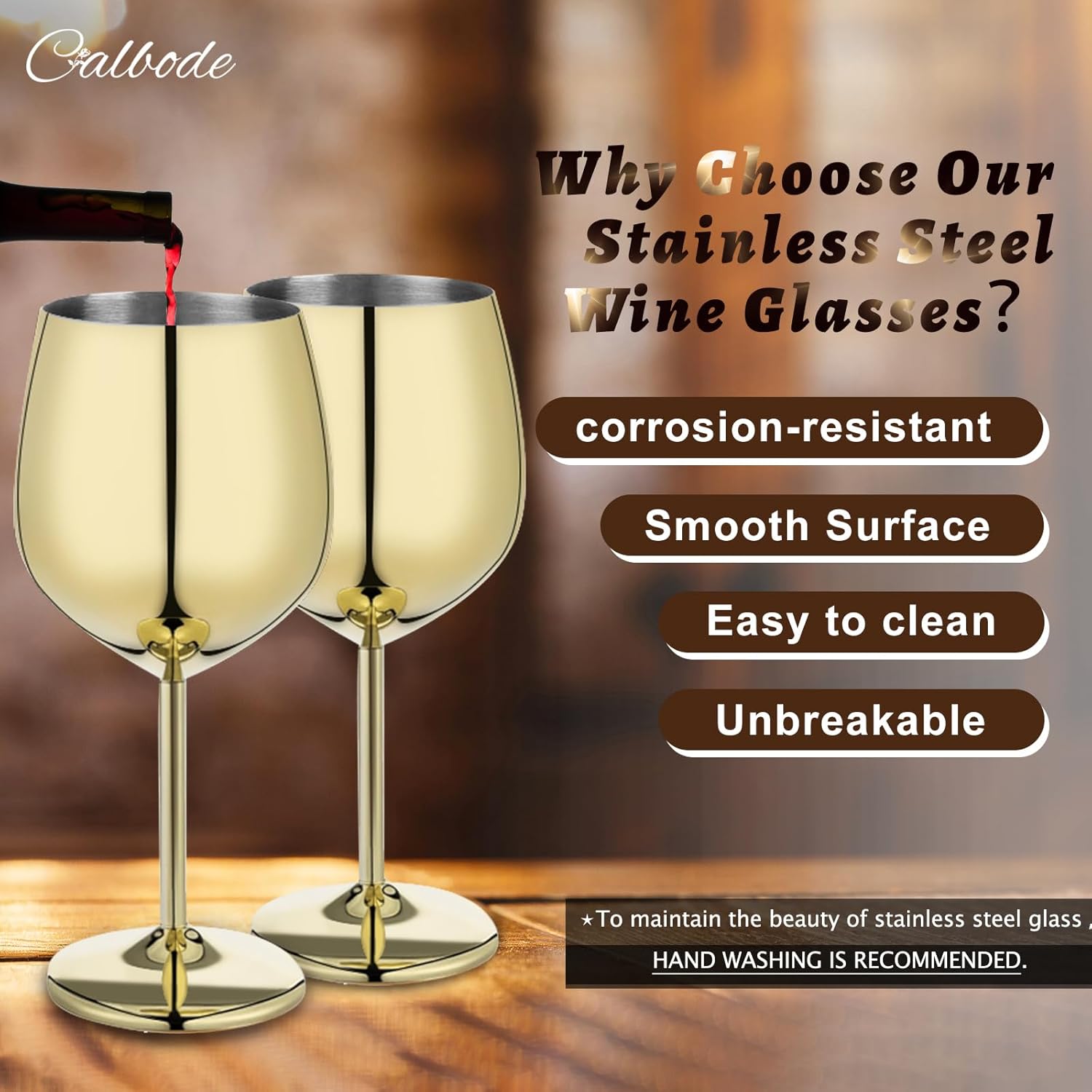 4Pcs Gold Stainless Steel Wine Glass 18 oz Unbreakable Wine Globets for Travel, Camping Picnics and Poolside, Resuable and Portable Metal Wine Glass for Christmas New Year Party