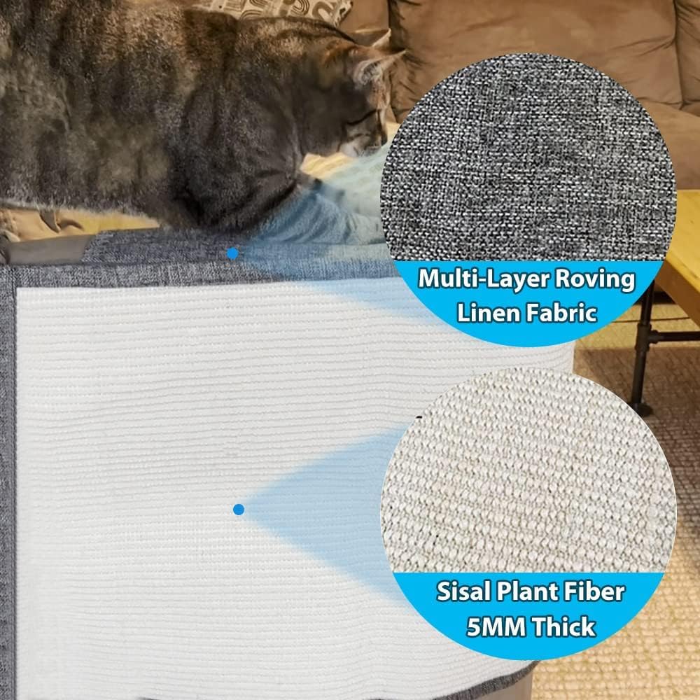 NATUYA Cat Scratch Couch Protector,Sisal Furniture Protector Cats Scratching Pad,Anti-Cat Scratch Sofa Armrest Couch Protective Shield with Pocket,Drak Grey - Image 3