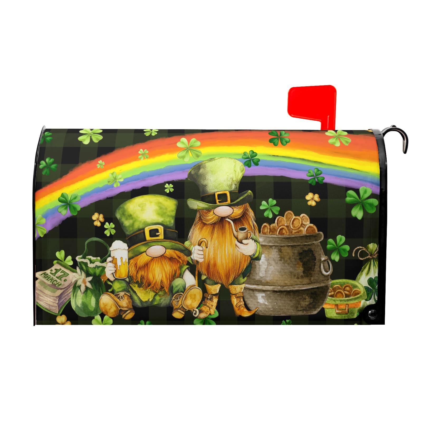 St Patricks Day Gnomes Mailbox Covers Magnetic Large Size 21"x25" Happy St Patricks Day Mailbox Cover Green Lucky Shamrock Post Letter Box Cover Mailbox Wraps for Garden Yard Home St Patricks Decor