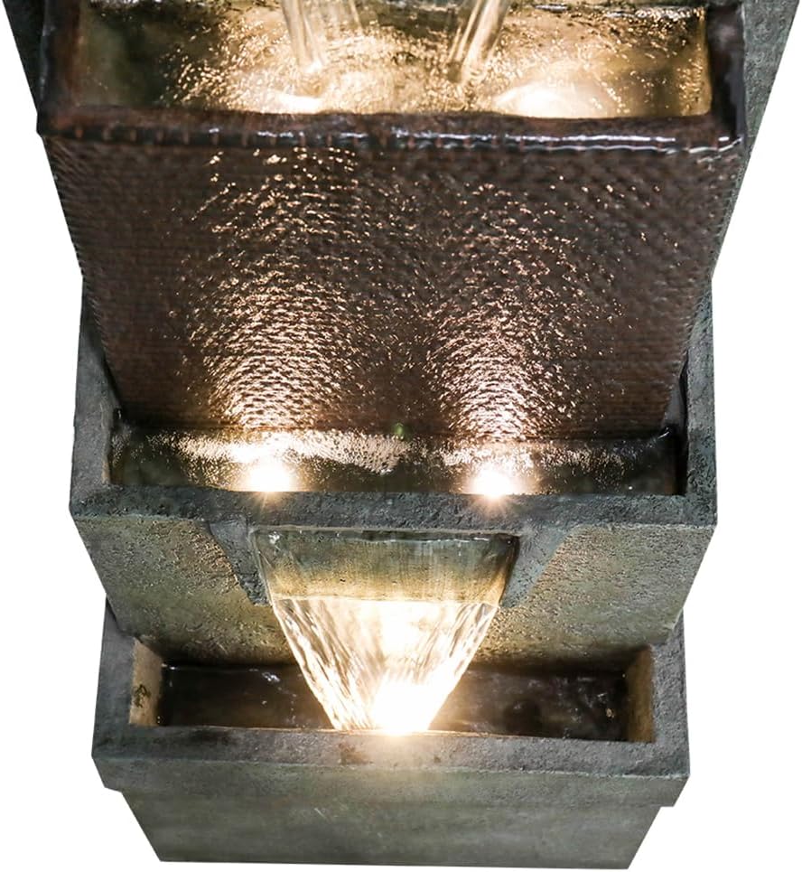 Hamiedun 39.3''H Outdoor Garden Modern Water Fountain Decor, Outdoor Waterfall Resin Fountain for Garden, Floor Patio, Deck, Porch, Backyard and Home Art Decor