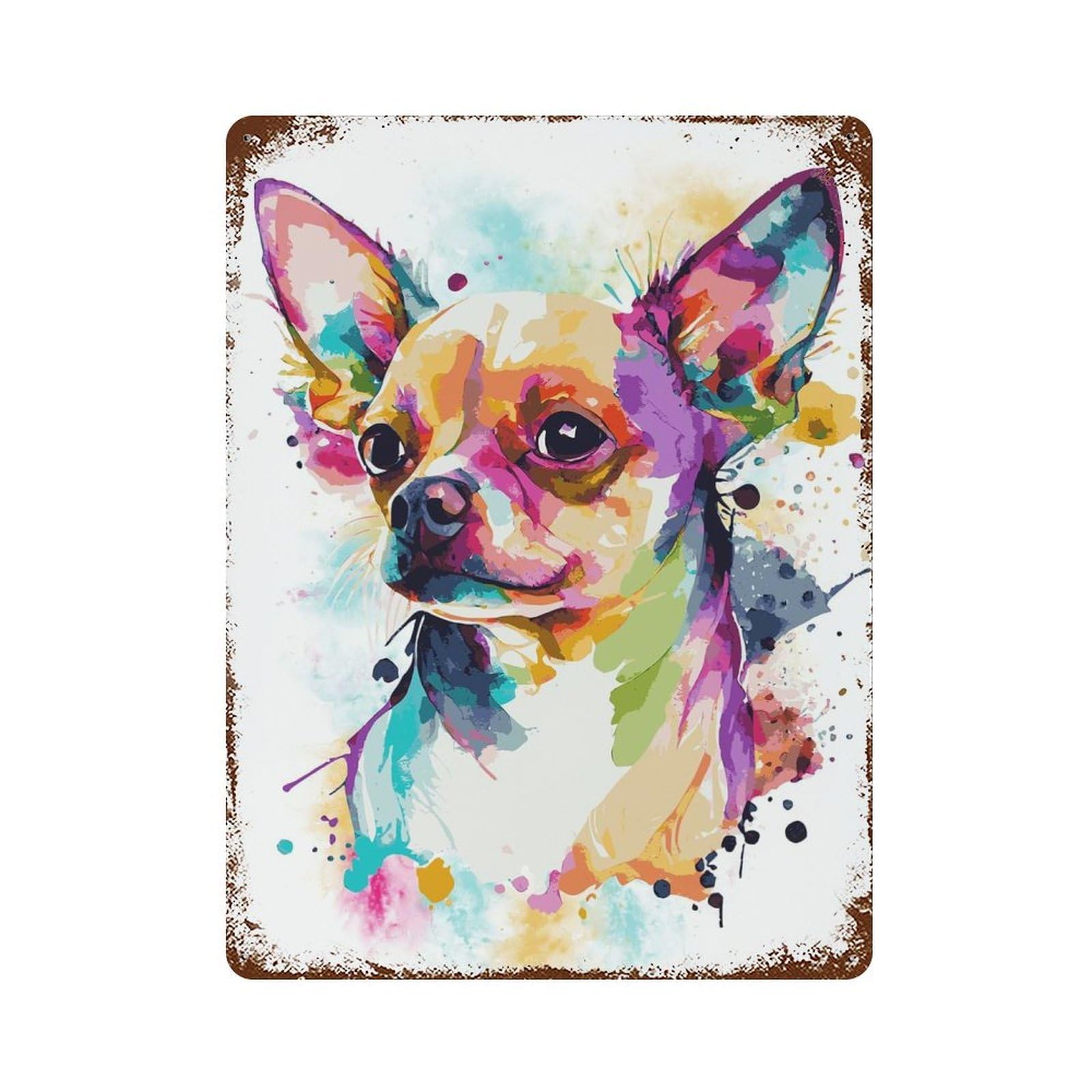 Rustic Tin Plaque Abstract Chihuahua Dog 15.7"x11.8", Rustic Home Decor for Office, Studio And Wall Decor