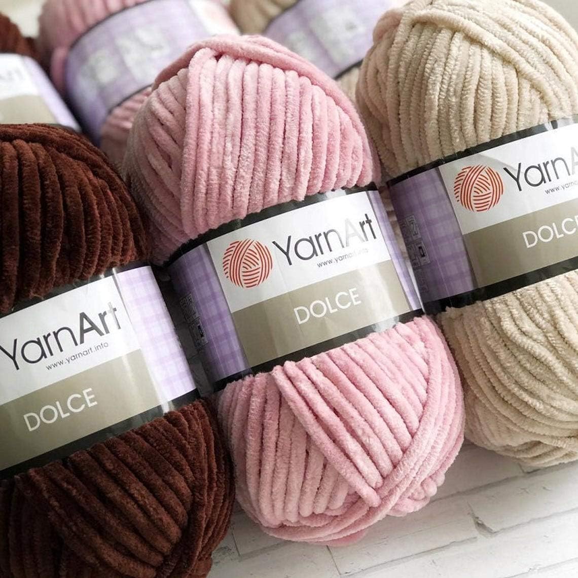 YarnArt Dolce Yarn 100% MicroPolyester Lot of 2 skn 264 Yards 2x100gram Super Bulky :6 Baby Chenille Yarn (769 Dark Pink)