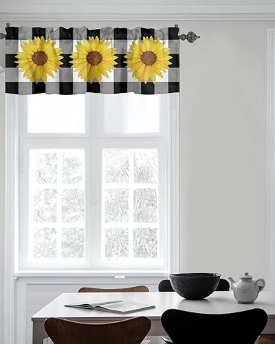 Miniatura 7 de Cenefas de girasol para ventanas de cocina, cenefa de cortina de granja, cortinas cortas de girasol de acuarela, cenefas con bolsillo para barra,