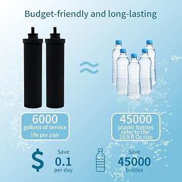 4-Pack Pur Water Filter Replacement for Berkey BB9-2 Black Activated Carbon Filters, Compatible with Berkey Gravity Water Filter System