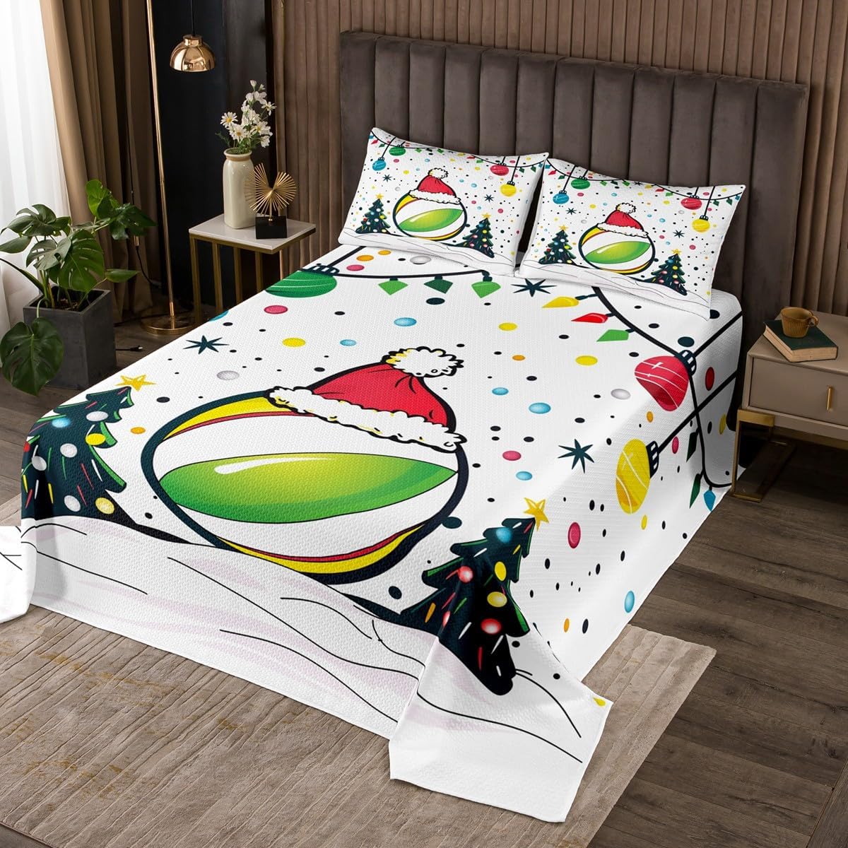 Erosebridal Christmas Gingerbread House Quilts Cute Gingerbread Coverlet Set, Xmas Tree Decorations Bedspread Sets Merry Christmas Quilt Set Queen