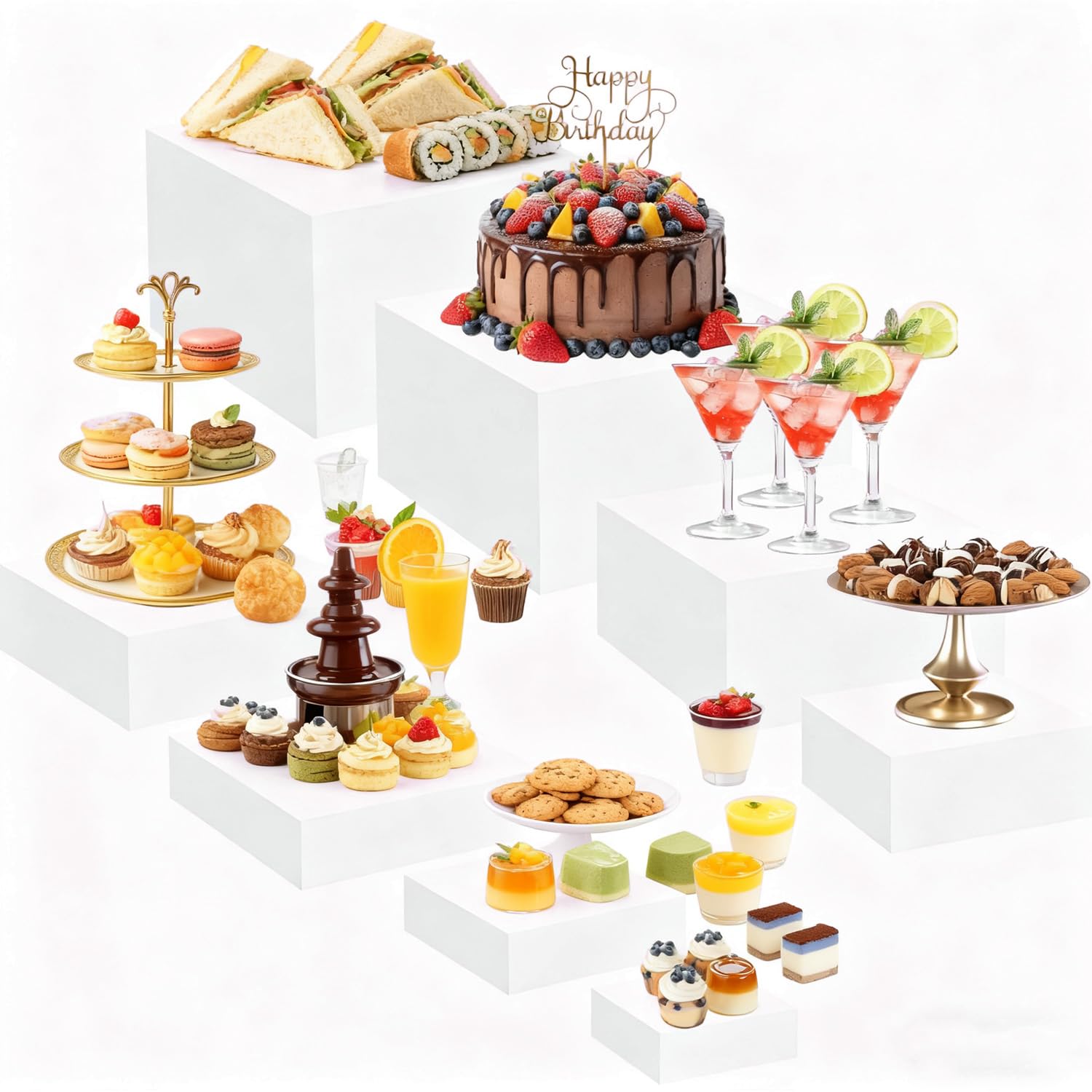 8 Piezas Soportes para Buffet,Cubos Acrilicos Blancos con Base Hueca,para Buffets,Bodas,Cumpleaños,Fiestas
