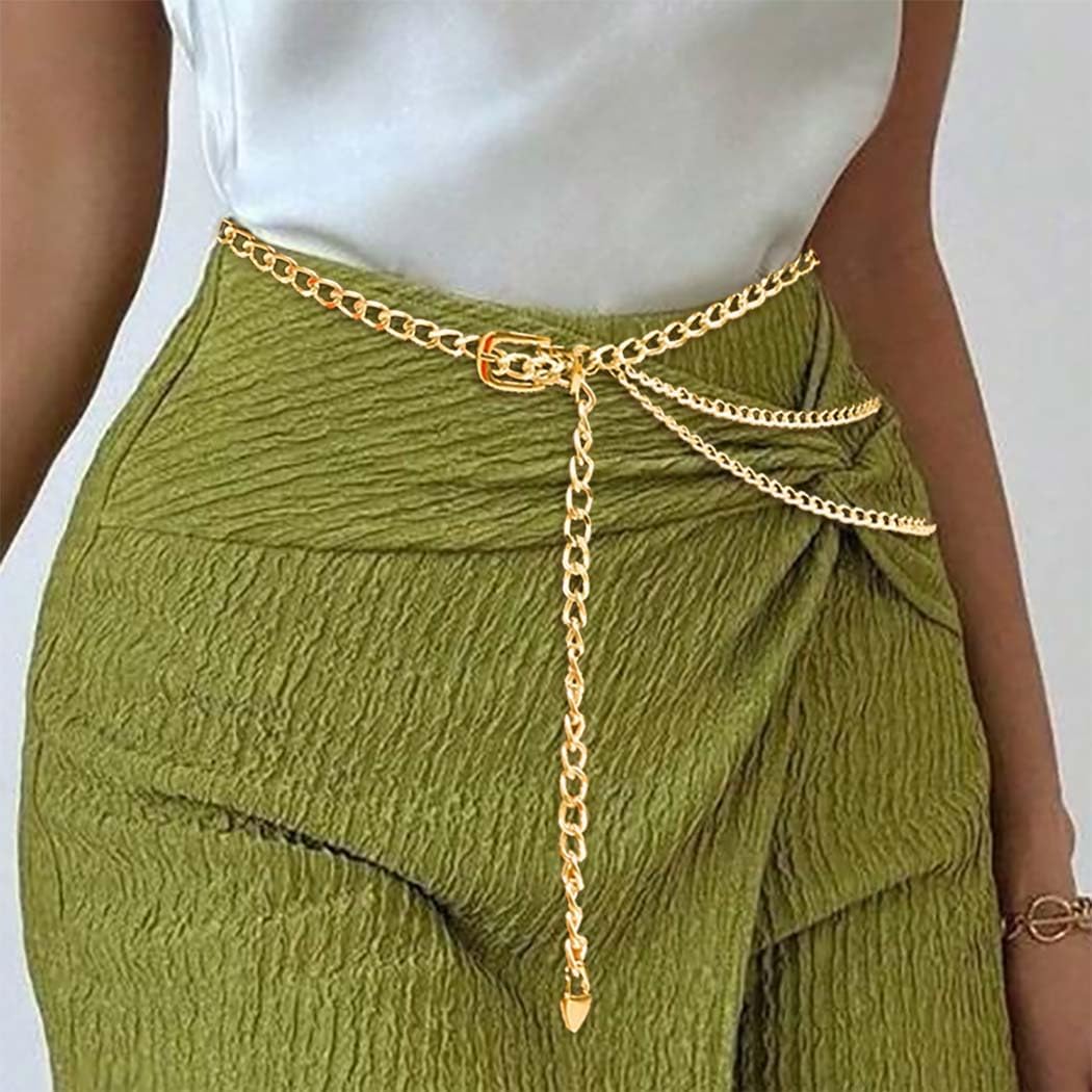 Layered Waist Chain Metal Belt Belly Body Chain Cuban Sparkly Chains for Women