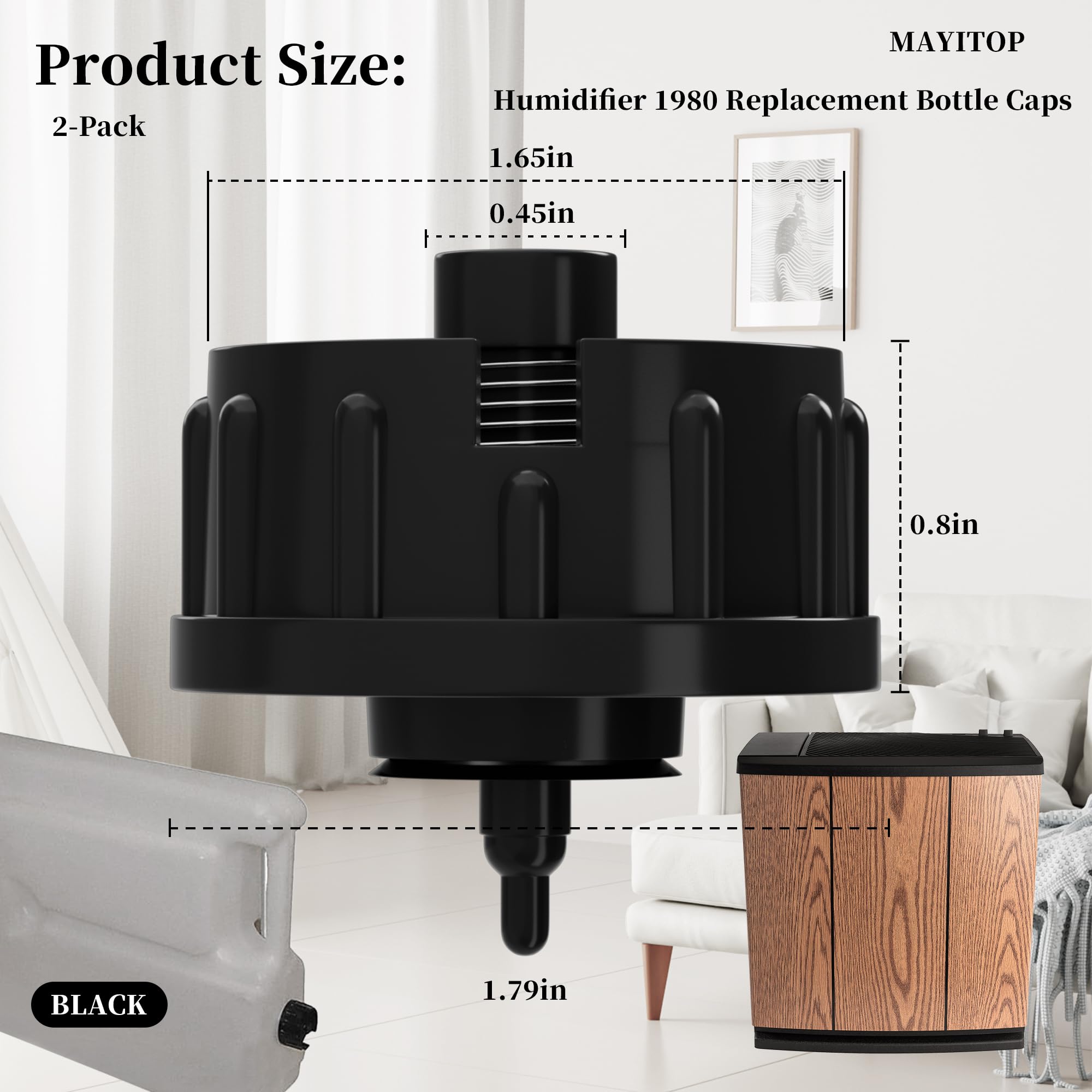 MAYITOP 2-Pack Humidifier 1980 Replacement Bottle Caps for Essick Air Humidifier Models 696100, 696400, 696400HB, 696800, 697400, 697500, 697500HB, 6964, 6974