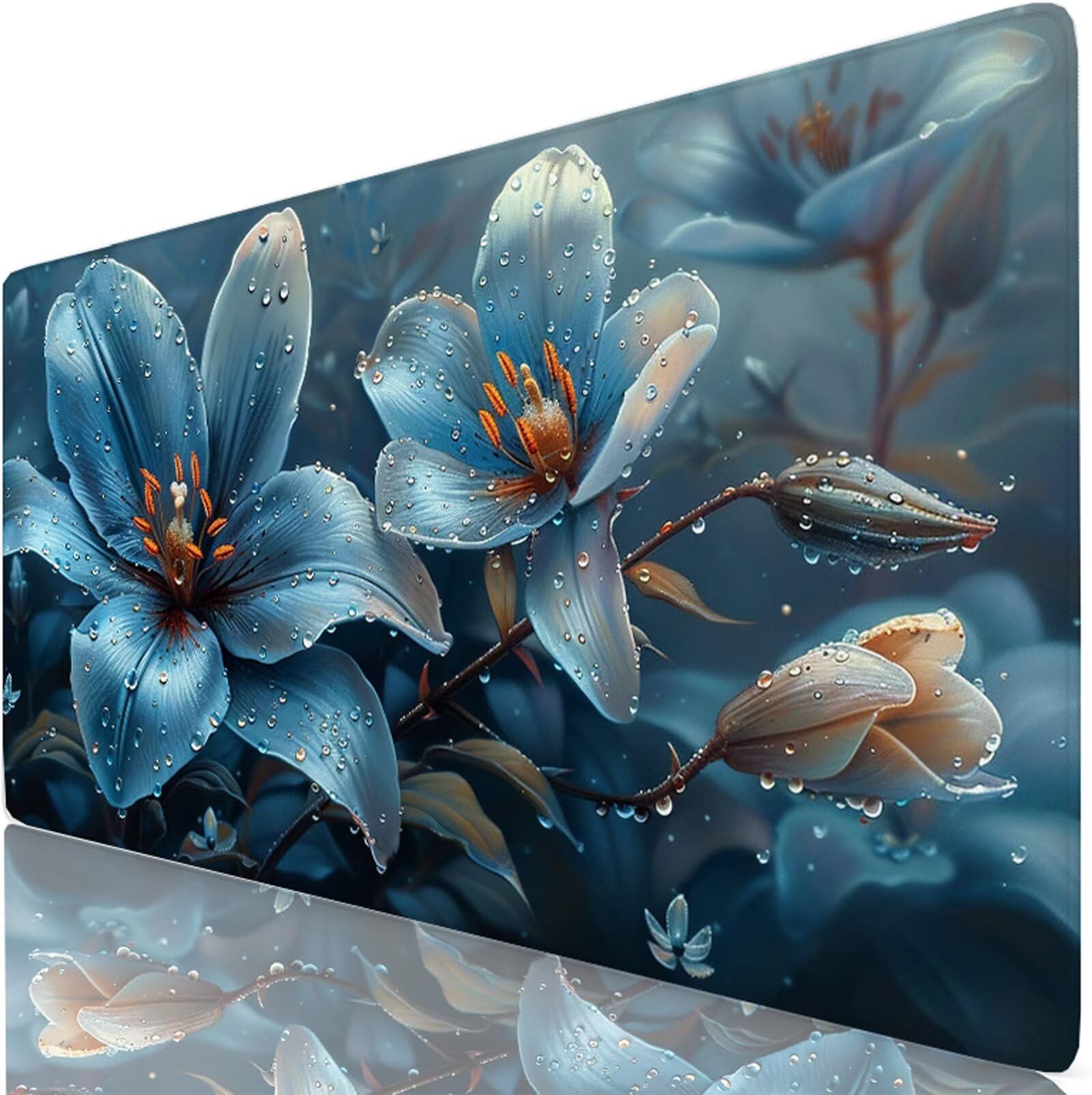 Tappetino Mouse Giglio Tappetino Mouse XXL 150x80 cm Mouse Pad Blu Sottomano Scrivania Ufficio Grande, Mousepad Gaming Antiscivolo Impermeabile, Tappeto per Computer e Tastiera, Gamer, Regalo W6-765