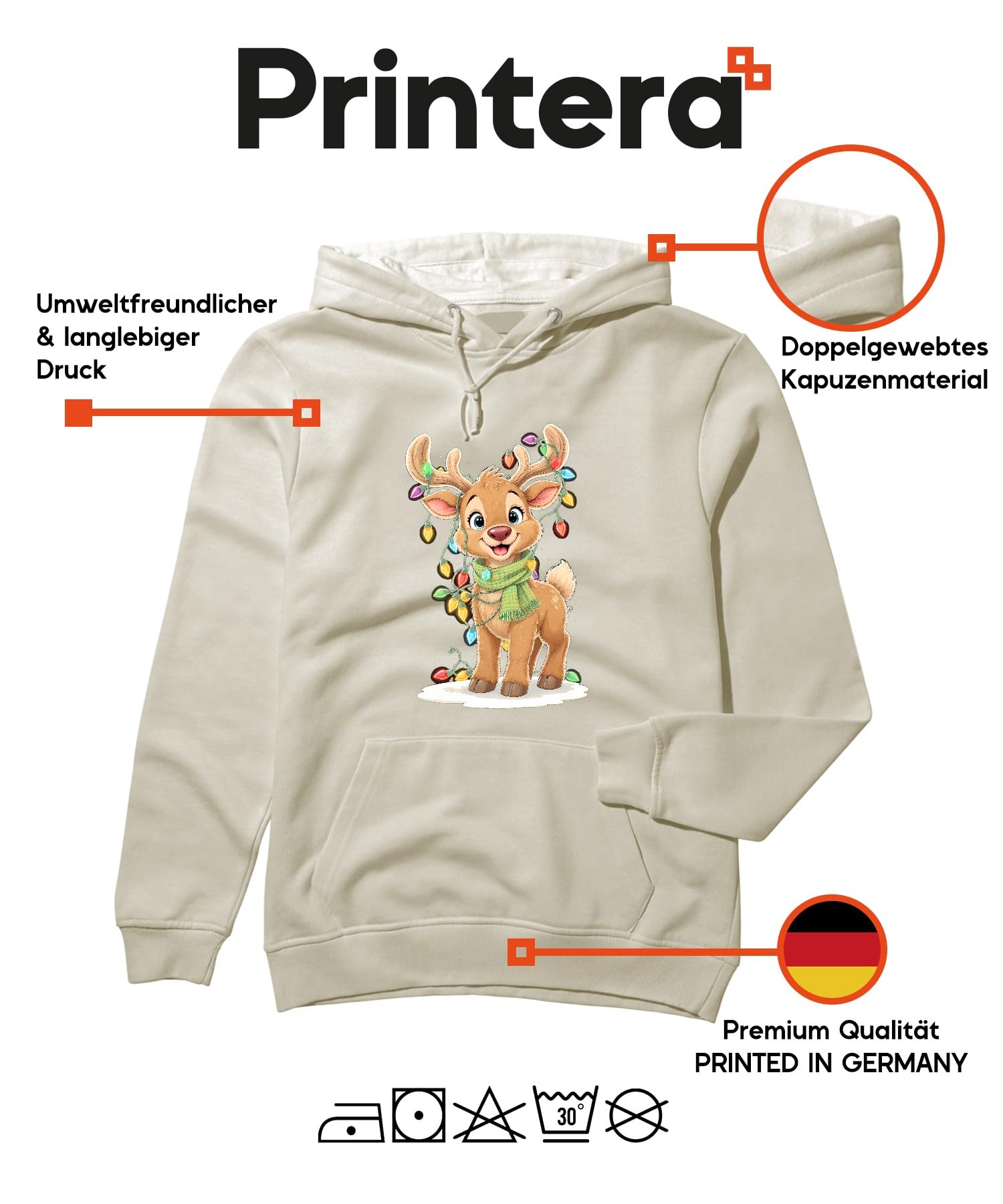 Świąteczny renifer dziecięcy na Boże Narodzenie, łańcuch świetlny, kreskówka, uniseks bluza z kapturem