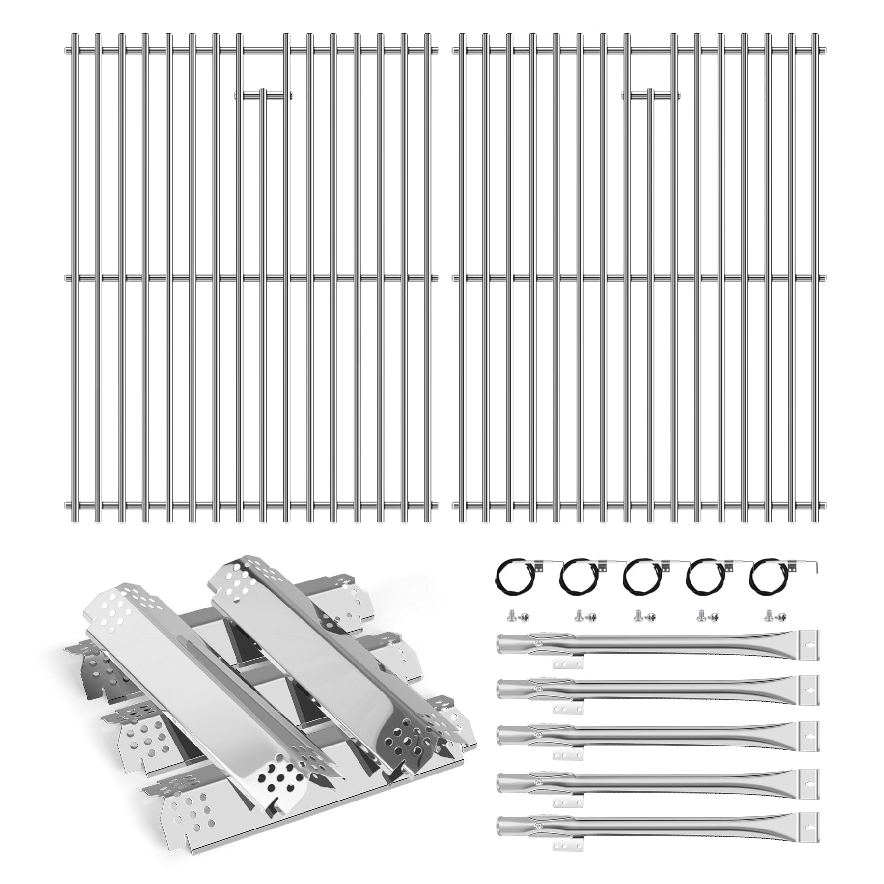 Grill Parts for Nexgrill replacement parts 5 Burner 720-0888 720-0888N 720-0888A,Stainless Cooking Grate,Heat Shield,Burner Kit for Nexgrill replacement parts 4 Burner 720-0830 720-0830H Grill Grates