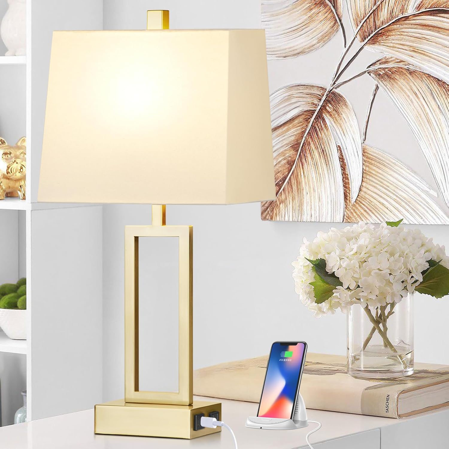 Gold Touch Control Table Lamps Set with Linen Shades