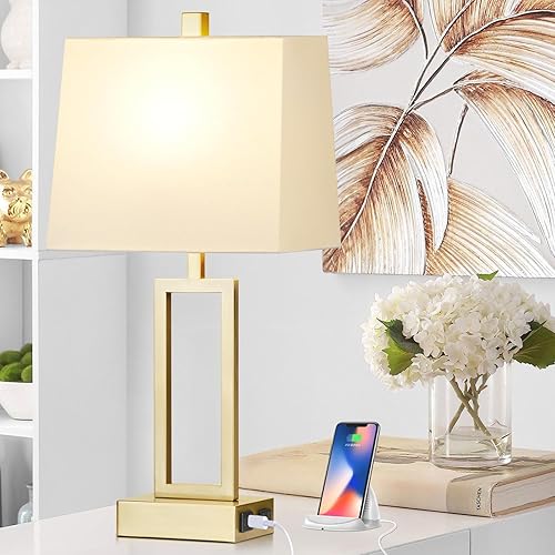 Miniatura 5 de Touch Control Table Lamps Set of 2, Modern Gold Bedside Lamps with USB A+C Ports & AC Outlet, 3 Way Dimmable Contemporary Nightstand Lamps for