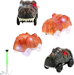 Tracks Cars only Replacement, Race Cars for Magic Tracks Glow in The Dark, Racing Car Track Accessories with 3 Flashing LED Lights, Compatible with Most Tracks for Kids Boys and Girls(4pack)