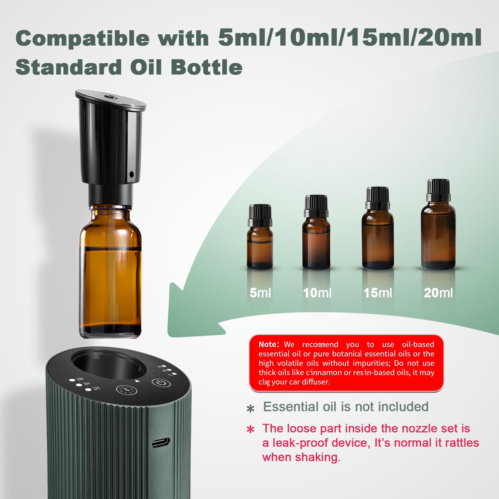Diffusore di oli essenziali senz'acqua per casa, auto, ufficio, diffusore di profumo con 4 timer (1/3/6H e spento) e 3 nebbia (L/M/H), diffusore ricaricabile per aromaterapia, mini diffusore di aromi