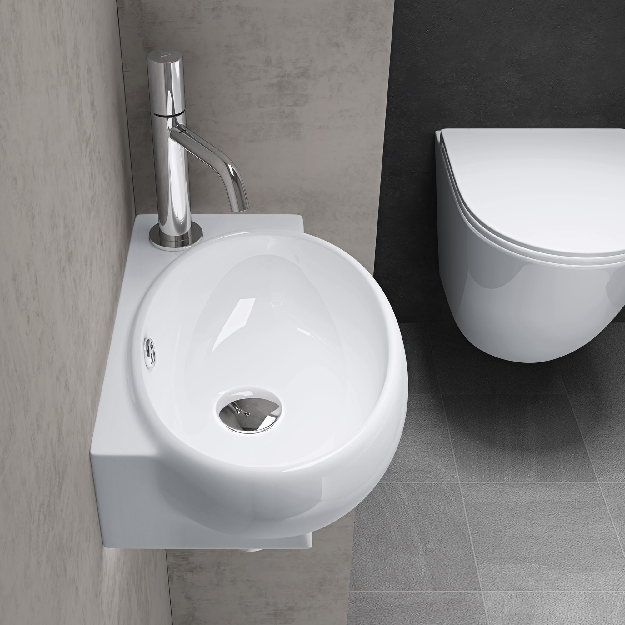 doporro Lavabo da Appoggio 42x28x15cm, Lavandino Bagno in Ceramica Nano Rivestimenti Inclusi Brüssel001L, Bianco