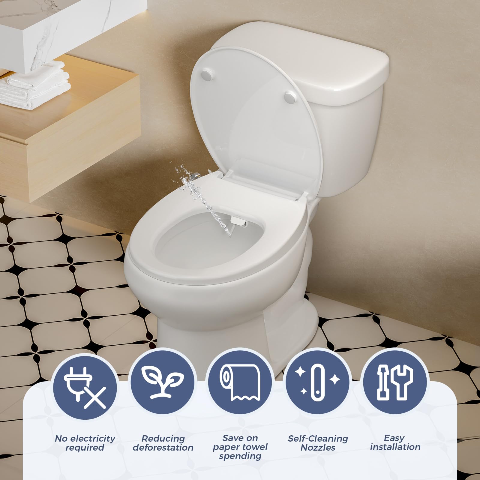 SAMODRA Sedile WC a forma di O bidet, WC con freno di caduta, lavaggio dei fianchi, lavaggio femminile e auto, pulizia (forma O - pulsante)