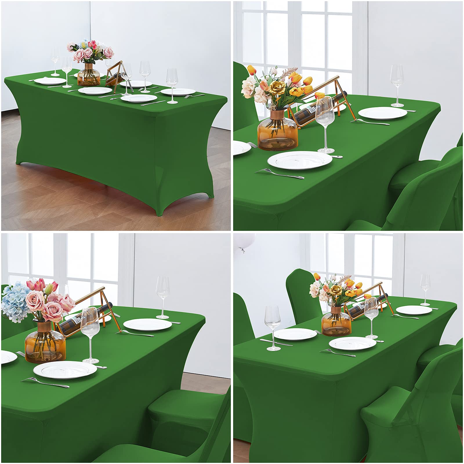 CWK - Mantel de 180 cm, de elastano elástico impermeable, para mesas rectangulares plegables, resistente a las arrugas, ajustable, para fiestas, bodas, banquetes y eventos (verde)