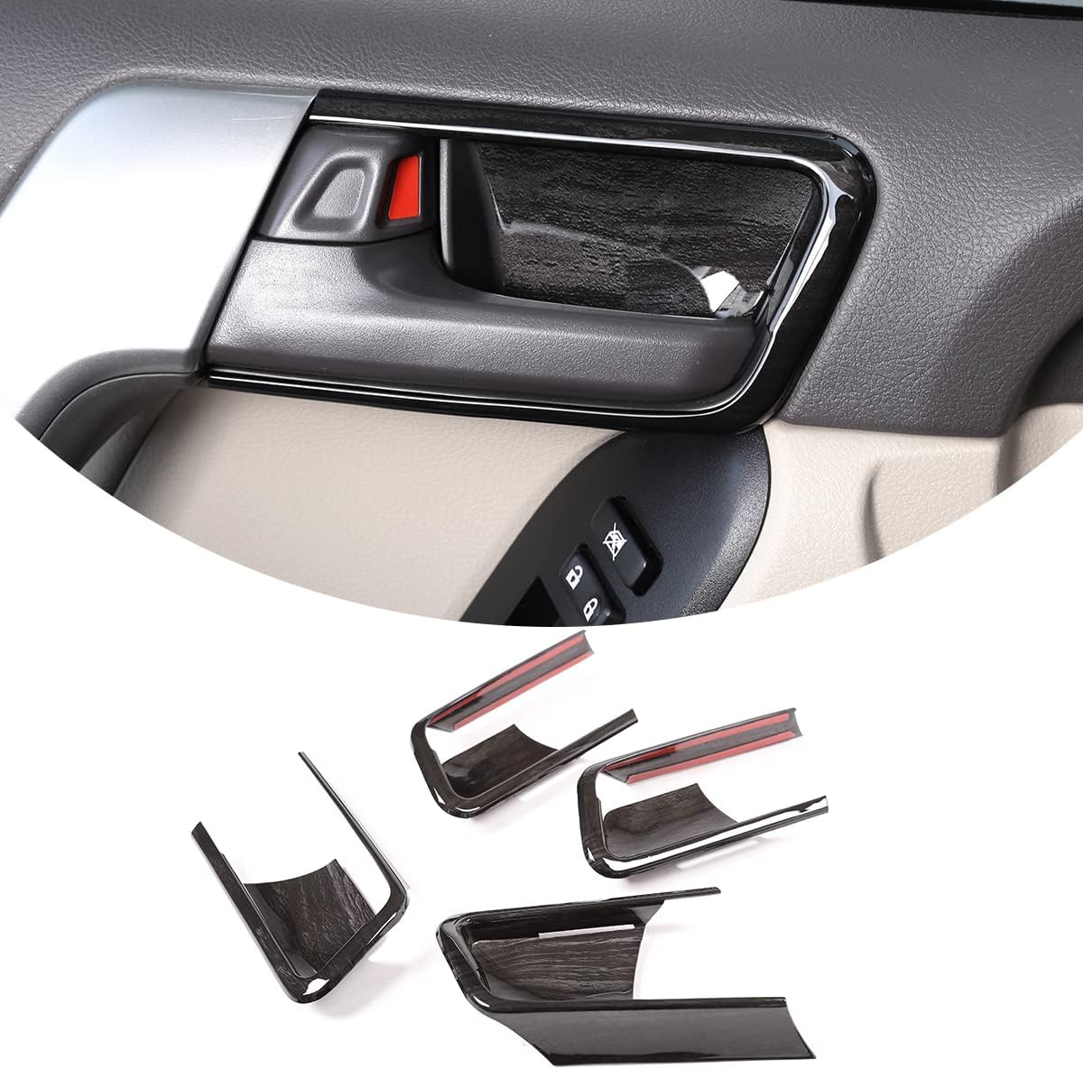 ABS Car Interior Door Bowl Cover Trim 4PS Fit for Toyot@ Land Cruiser Prado FJ150 150 2014 2015 2016 2017 2018 Interior Car Accessories (Black Wood Grain)