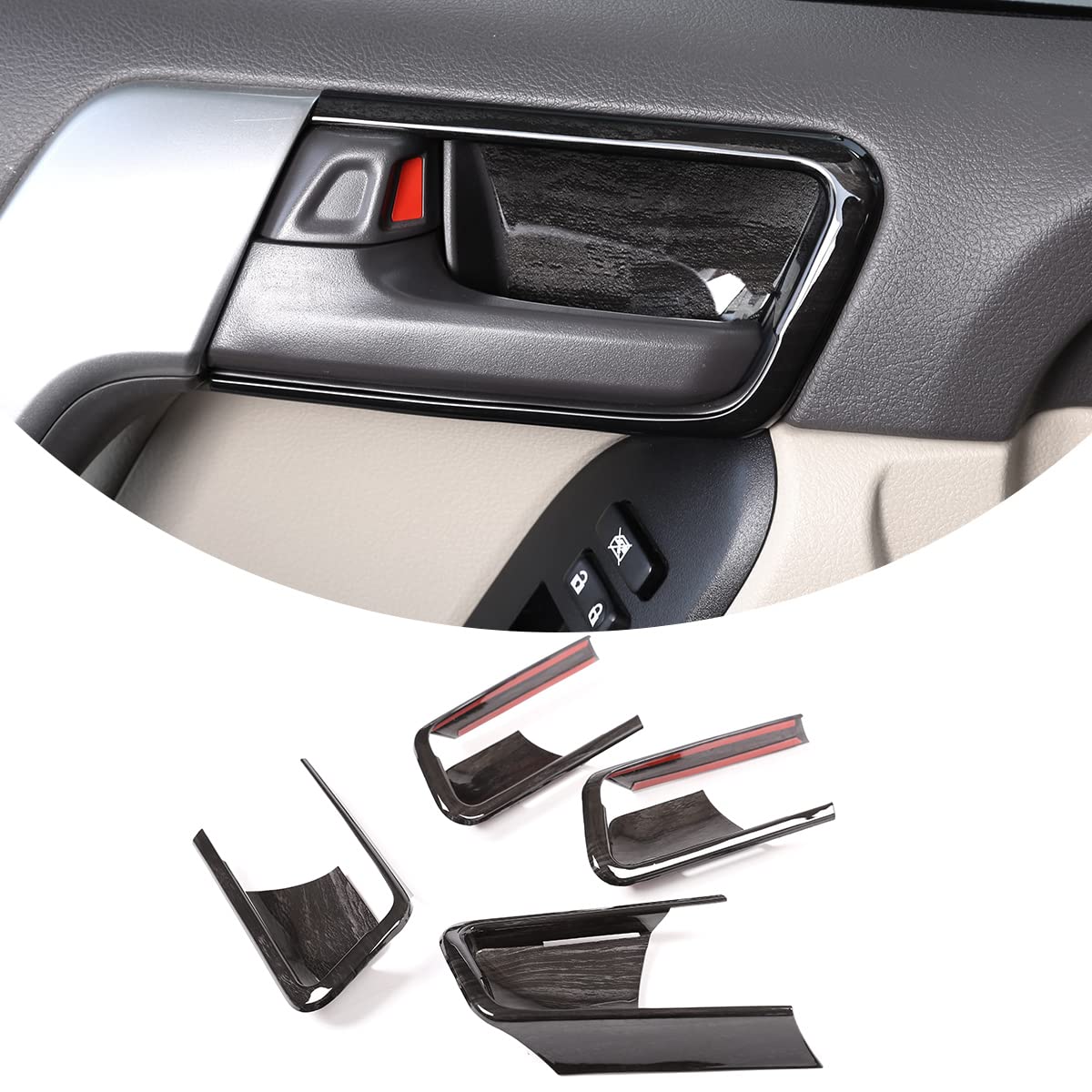 ABS Car Interior Door Bowl Cover Trim 4PS Fit for Toyot@ Land Cruiser Prado FJ150 150 2014 2015 2016 2017 2018 Interior Car Accessories (Black Wood Grain)