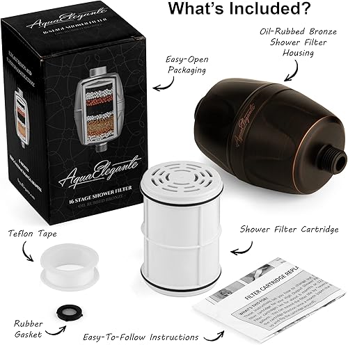 Miniatura 6 de Aqua Elegante Filtro de ducha de 16 etapas, filtros de agua universales para eliminar el cloro y los minerales duros, purificador de baño y sistema