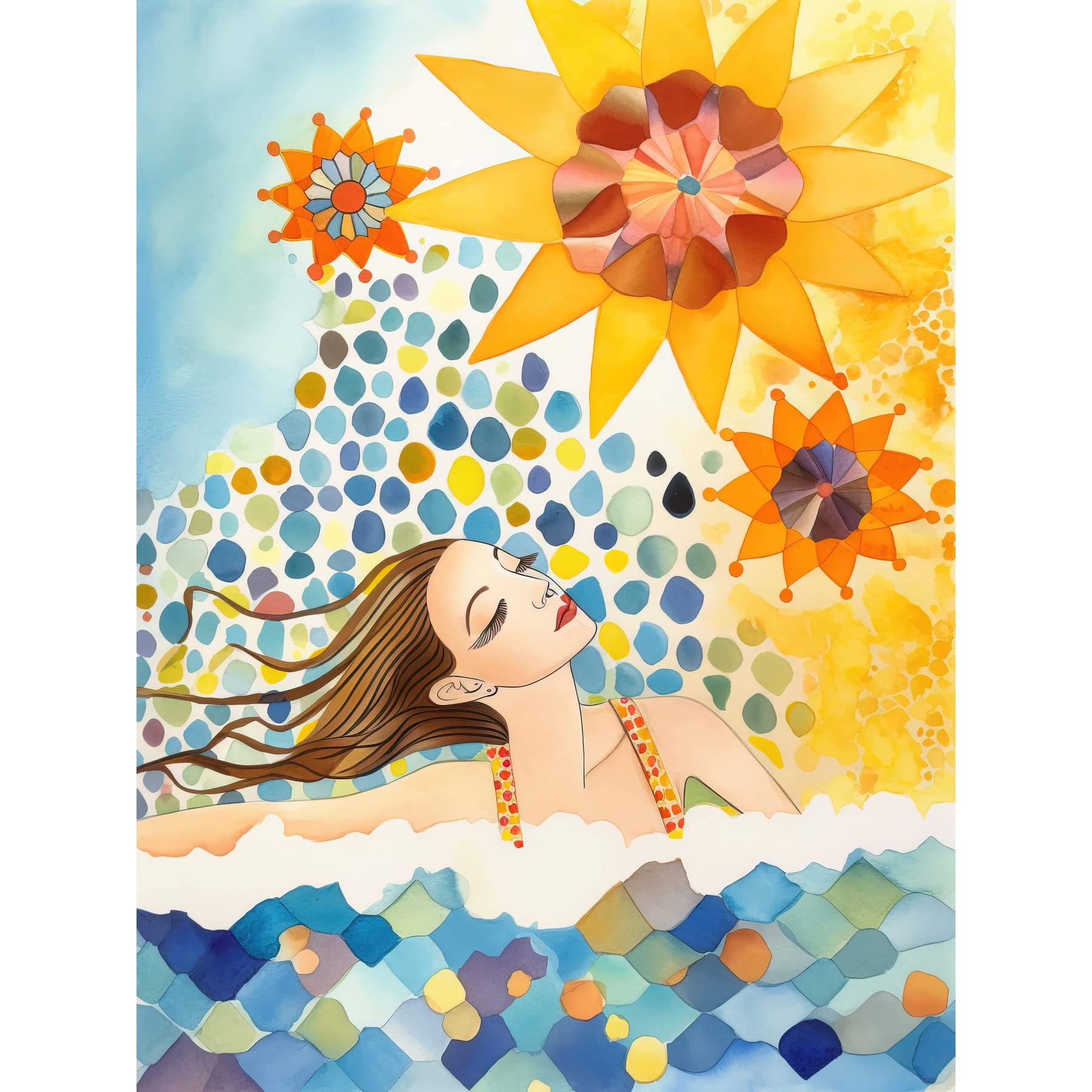 Artery8 Abstract Sea Swimming Folk Art Bathroom Large Wall Art Poster Print Thick Paper 18X24 Inch