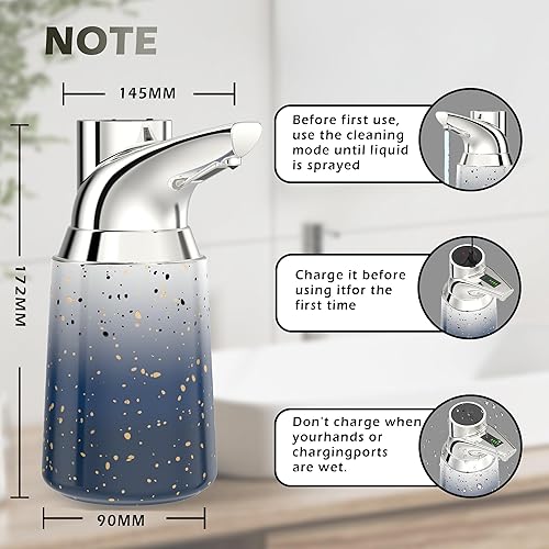 Miniatura 3 de Dispensador de jabón automático ajustable sin contacto, material de cerámica, 4 niveles ajustables, bomba de jabón líquido con sensor recargable