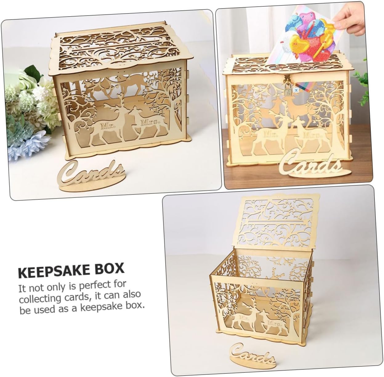 Wooden Wedding Cards Box Large DIY Hollow Wedding Sign-In Cards Case Rustic Couple Party Supplies