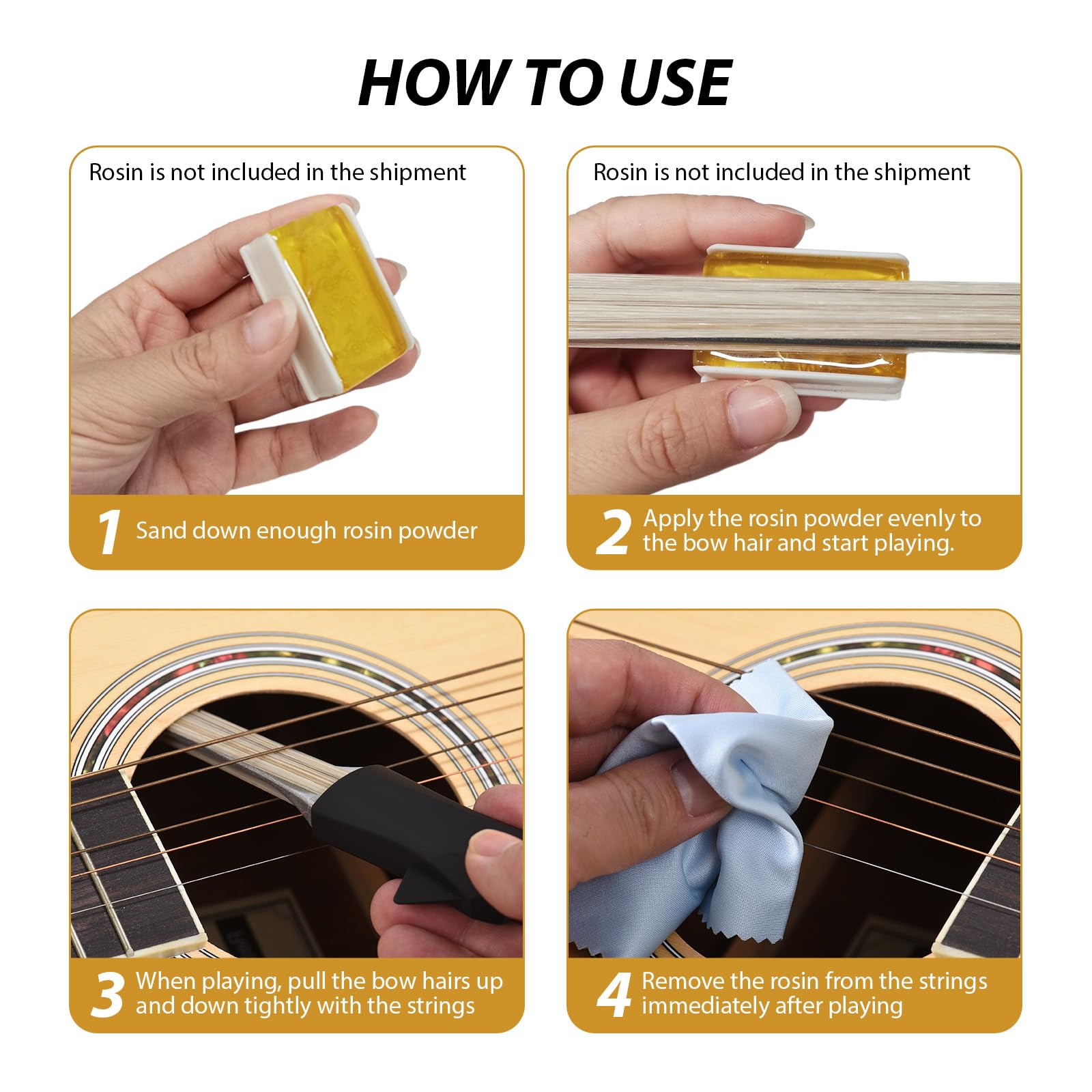 Gitarrenbogen Accessoire-Set, doppelseitiges Design mit Plectrum, Reinigungstuch und Tragetasche für akustische Gitarren