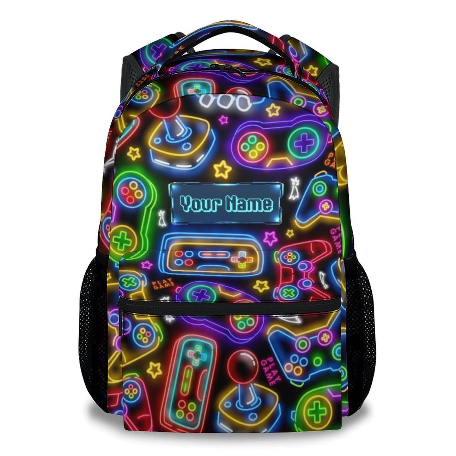 Custom Backpack - Cool Gamer Travel Backpack for Kids - 17 Inch Bookbag for Elementary Primary School - Back to School Supplies